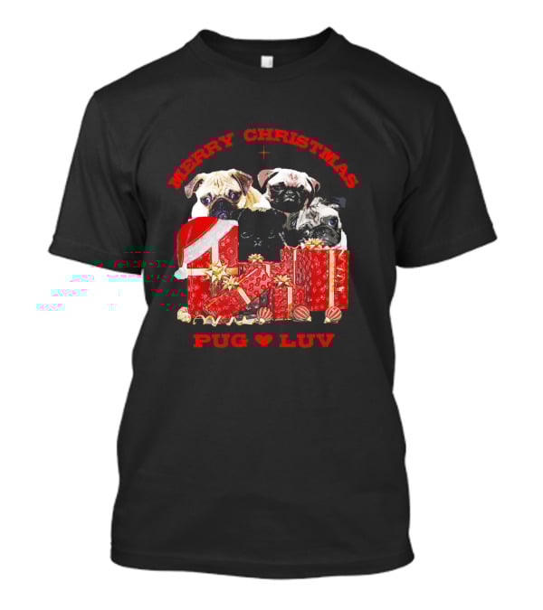 Merry Christmas Pug Luv With Pug Dogs And Gifts T-Shirt