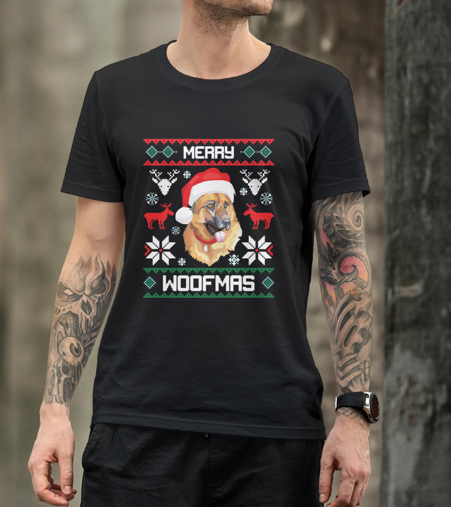 Merry Woofmas German Shepherd Dog Christmas T-Shirt