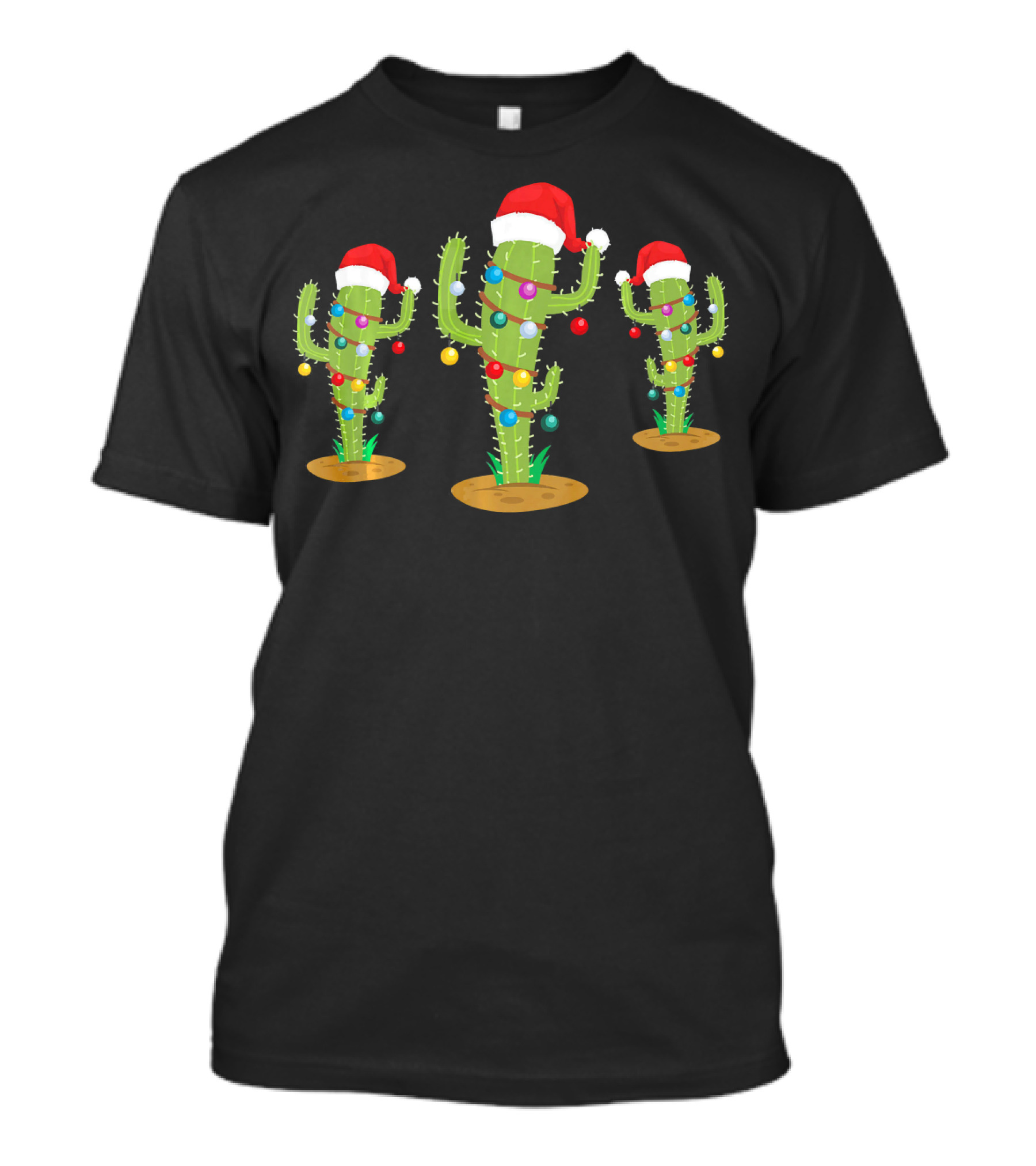 Festive Christmas Cacti With Santa Hats And Lights T-Shirt