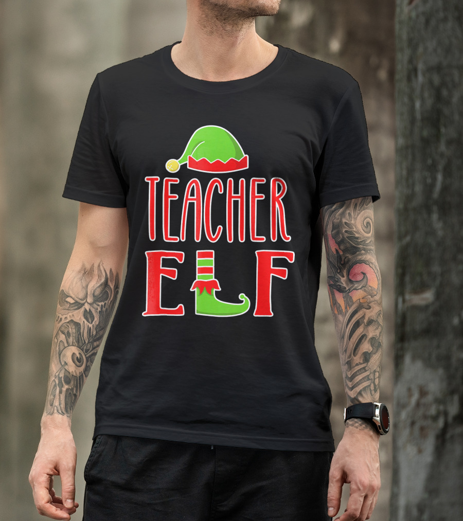 Teacher Elf Christmas Hat And Shoe Holiday T-Shirt