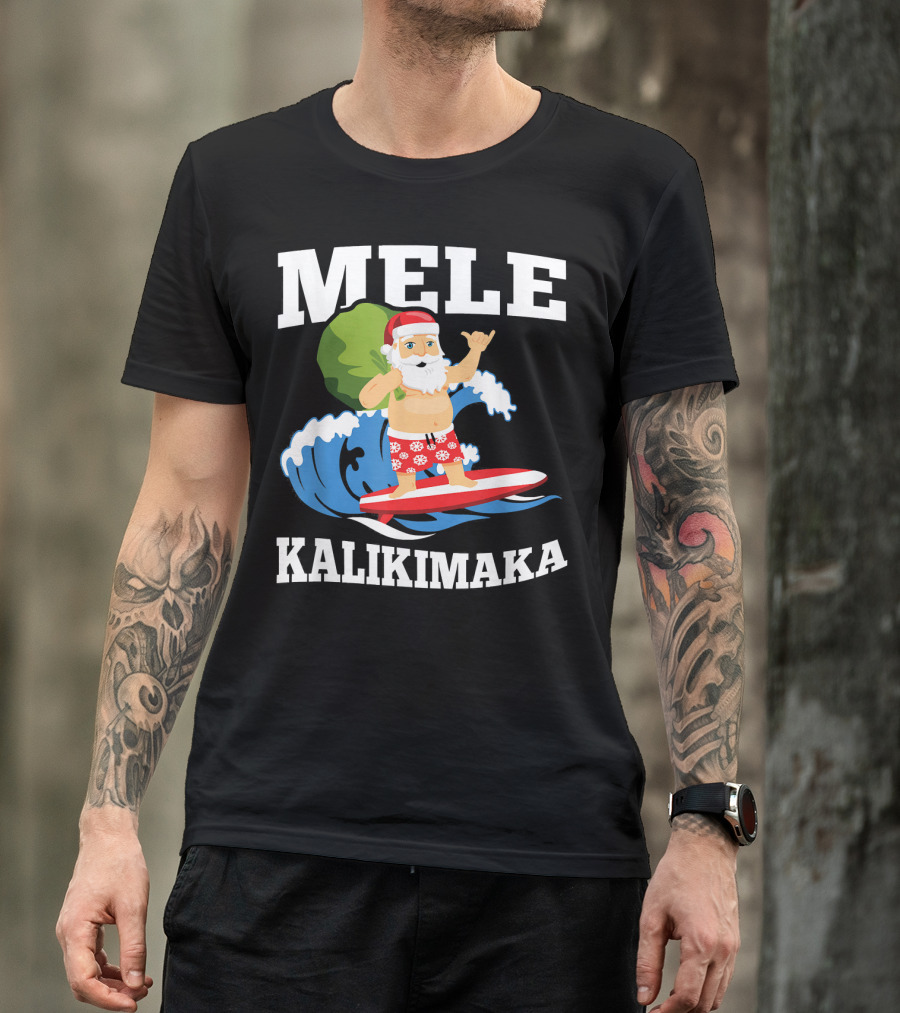 Mele Kalikimaka Surfing Santa Hawaiian Christmas Wave T-Shirt
