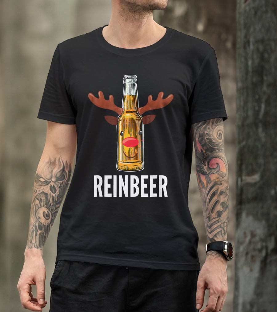 Reinbeer Beer Bottle Reindeer Antlers Funny Christmas T-Shirt