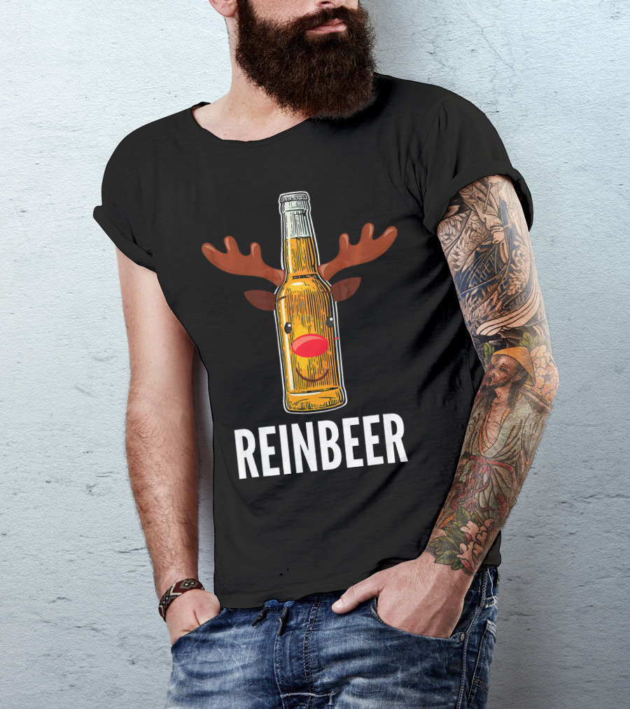 Reinbeer Beer Bottle Reindeer Antlers Funny Christmas T-Shirt