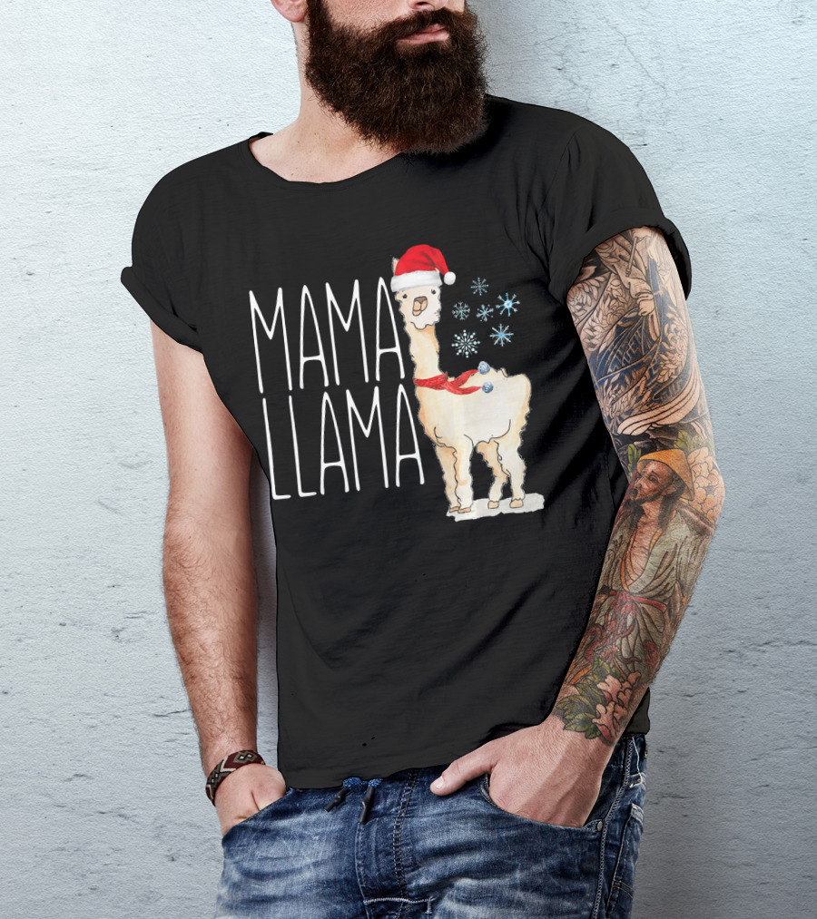 Mama Llama Christmas Snowflakes Santa Hat T-Shirt