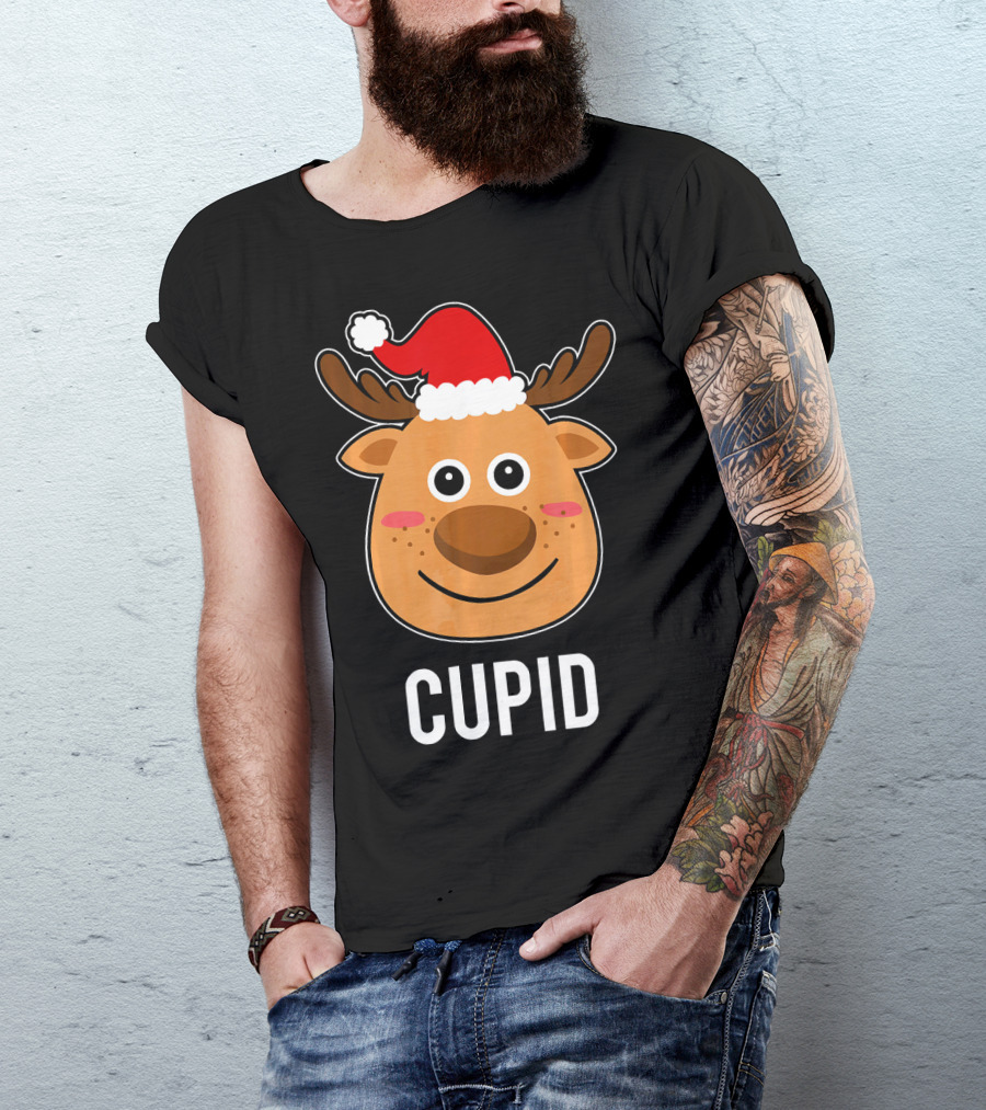 Santa Reindeer Cupid Xmas Group Adorable Christmas Deer Face Holiday T-Shirt