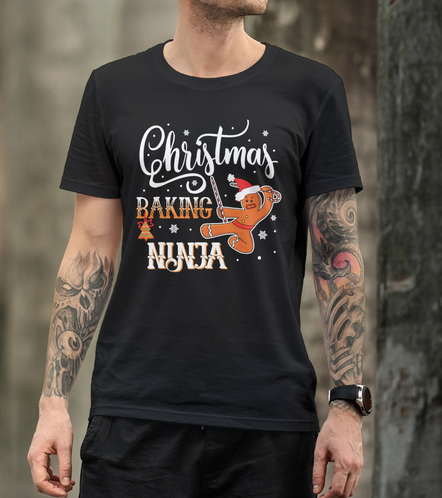 Christmas Baking Ninja Gingerbread With Santa Hat And Candy Cane T-Shirt