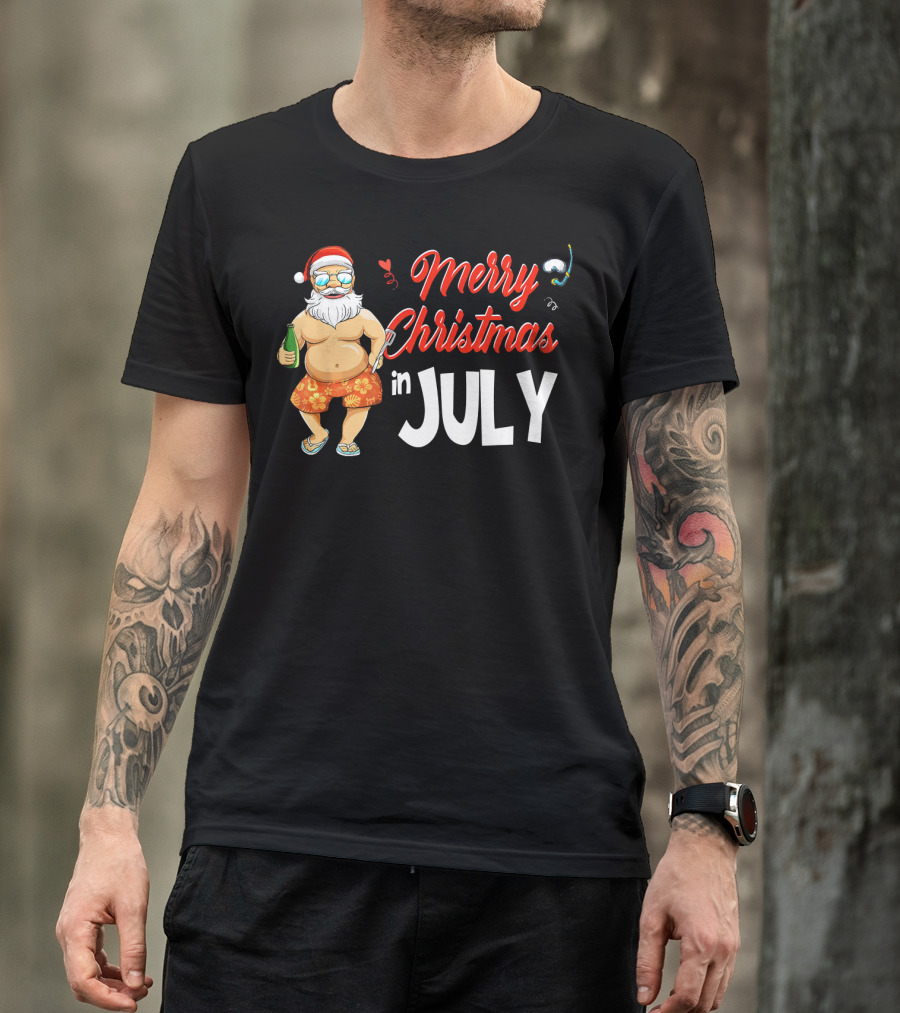 Merry Christmas In July Santa Claus Summer Beach Vibes T-Shirt