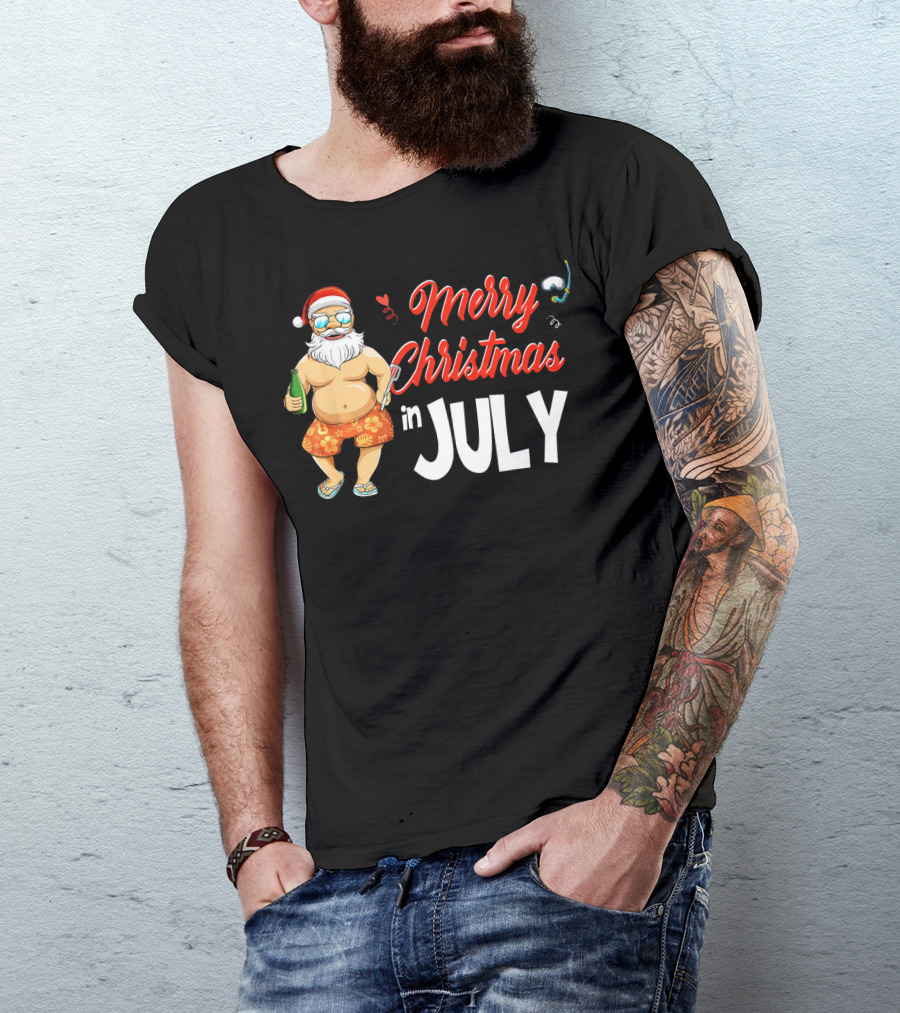 Merry Christmas In July Santa Claus Summer Beach Vibes T-Shirt