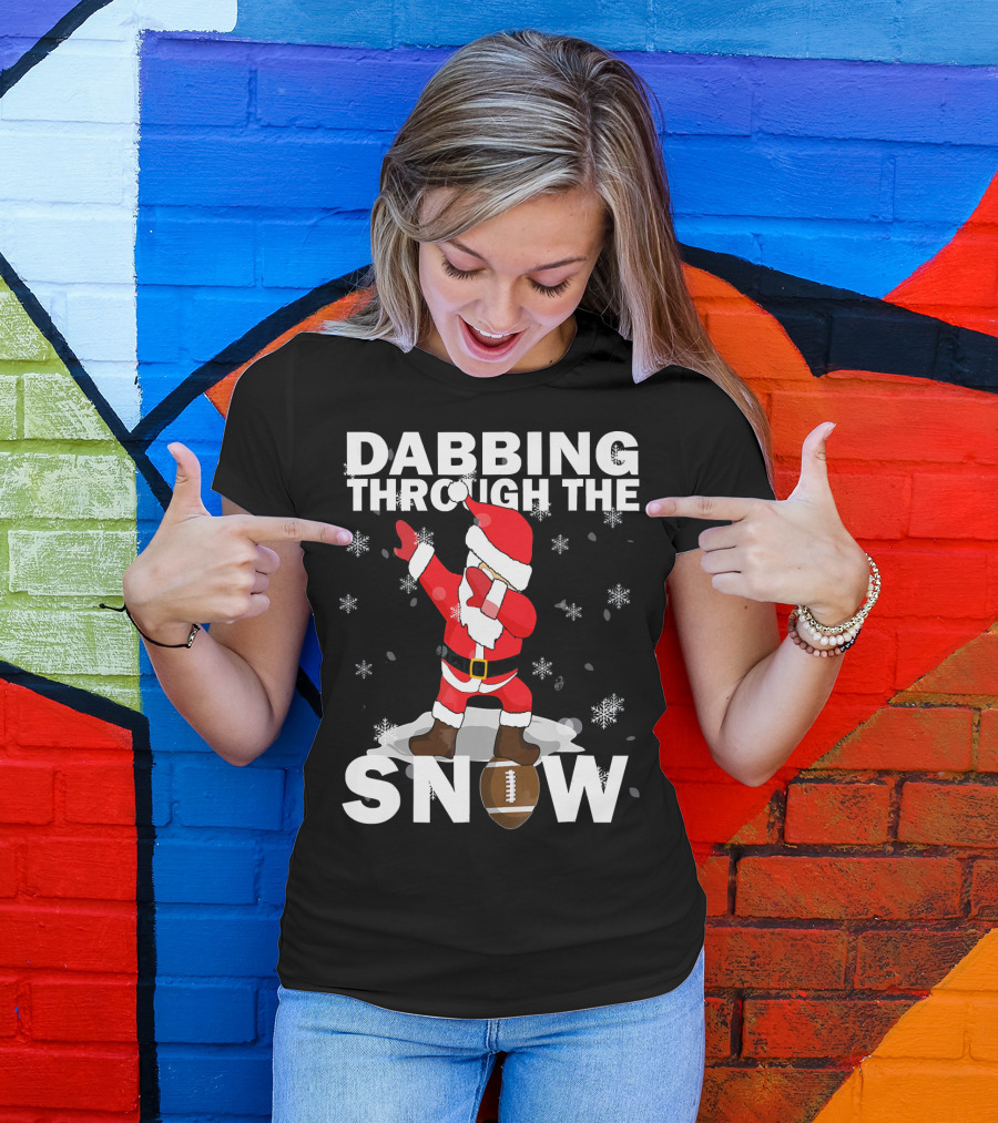 Dabbing Through The Snow Football Santa Dabbing T-Shirt
