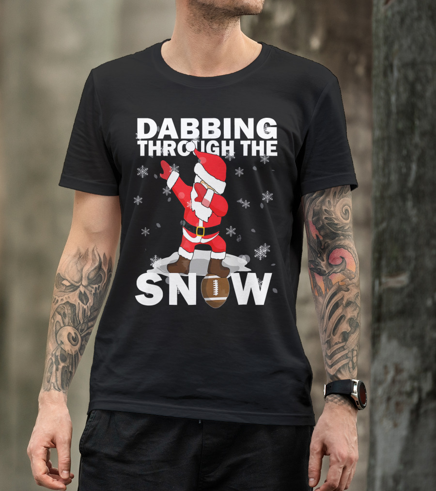 Dabbing Through The Snow Football Santa Dabbing T-Shirt