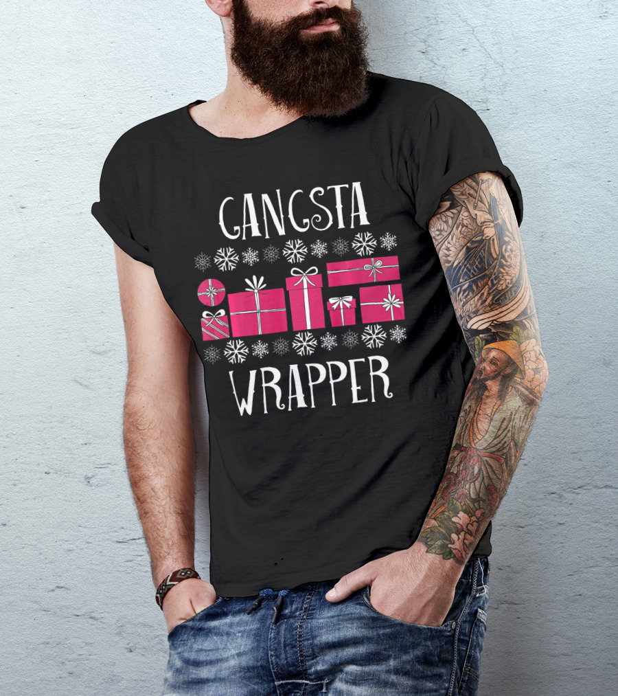 Gangsta Wrapper Funny Christmas Party Presents Snowflakes T-Shirt