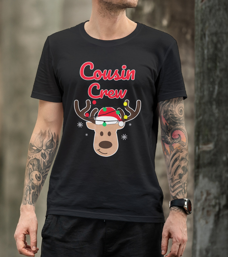 Cousin Crew Christmas Reindeer Hat Snowflakes T-Shirt