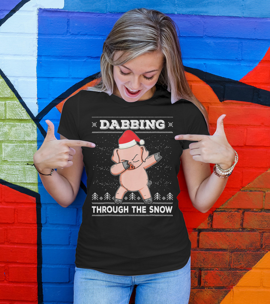 Dabbing Through The Snow Pig With Santa Hat T-Shirt