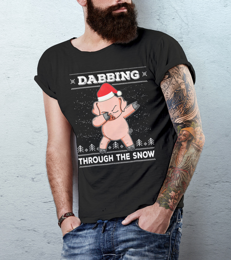 Dabbing Through The Snow Pig With Santa Hat T-Shirt