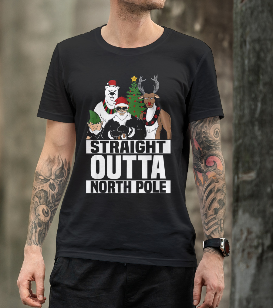 Straight Outta North Pole Christmas Characters Polar Bear Elf Reindeer T-Shirt