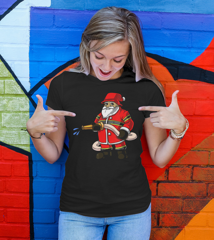 Santa Firefighter With Hose And Water Spray T-Shirt