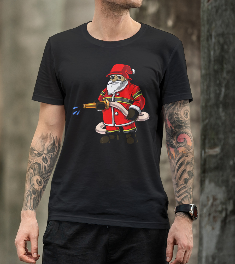 Santa Firefighter With Hose And Water Spray T-Shirt