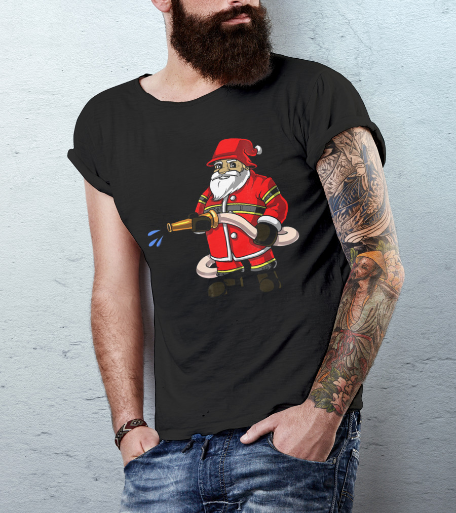 Santa Firefighter With Hose And Water Spray T-Shirt