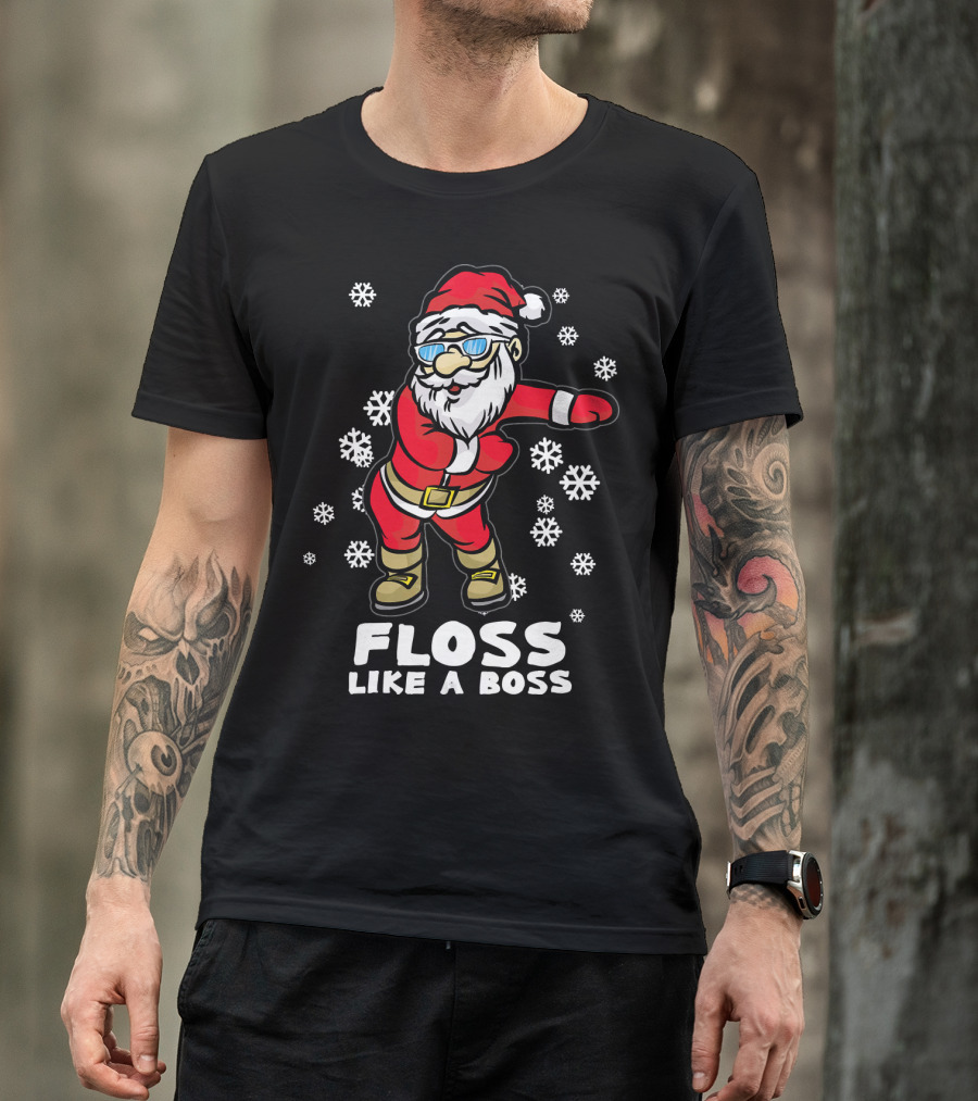 Floss Like A Boss Funny Dancing Santa Christmas Snowflakes T-Shirt