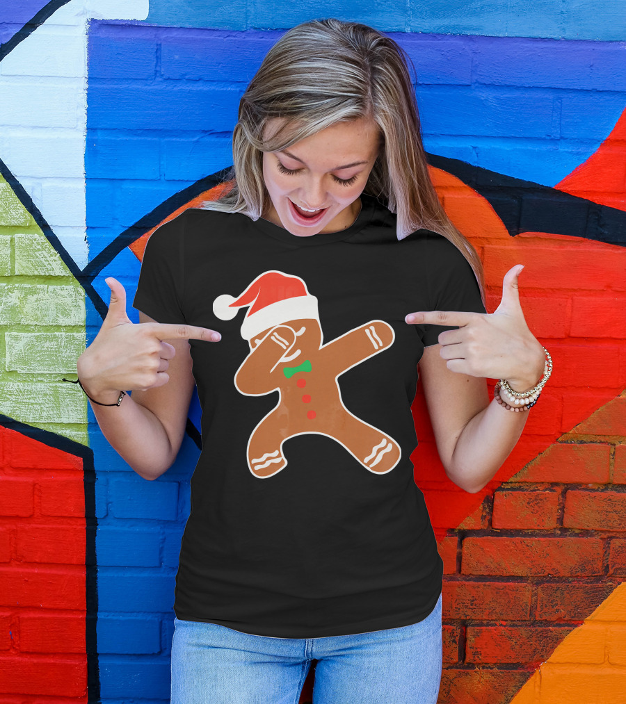 Funny Dabbing Gingerbread With Santa Hat T-Shirt