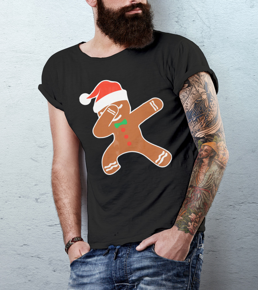 Funny Dabbing Gingerbread With Santa Hat T-Shirt