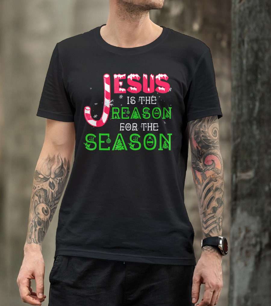 Jesus Is The Reason For The Season Christmas Candy Cane Snowflakes T-Shirt