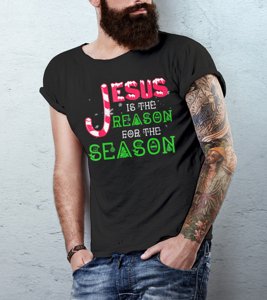 Jesus Is The Reason For The Season Christmas Candy Cane Snowflakes T-Shirt