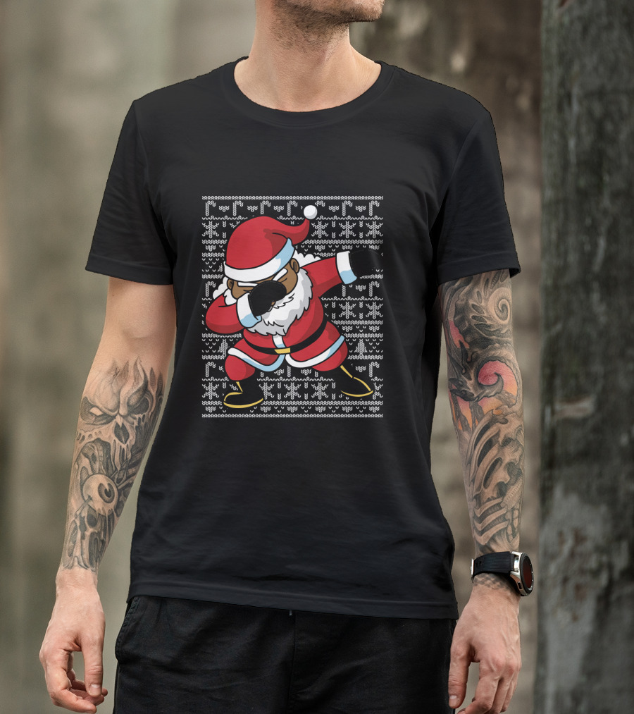 Christmas Black Santa Dabbing Ugly T-Shirt