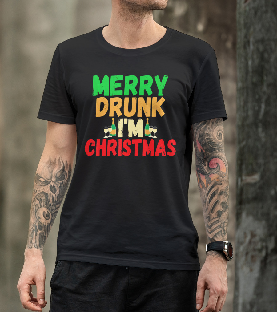 Merry Drunk I'm Christmas Winter Holiday Drinking T-Shirt