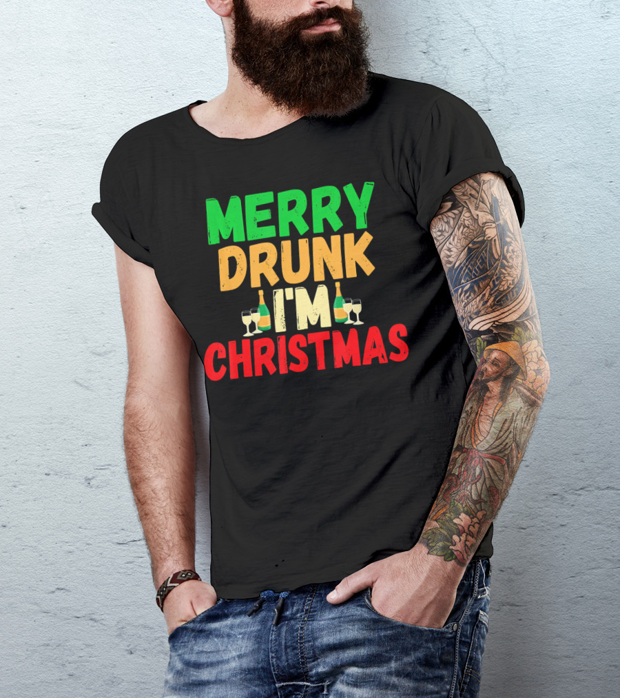 Merry Drunk I'm Christmas Winter Holiday Drinking T-Shirt