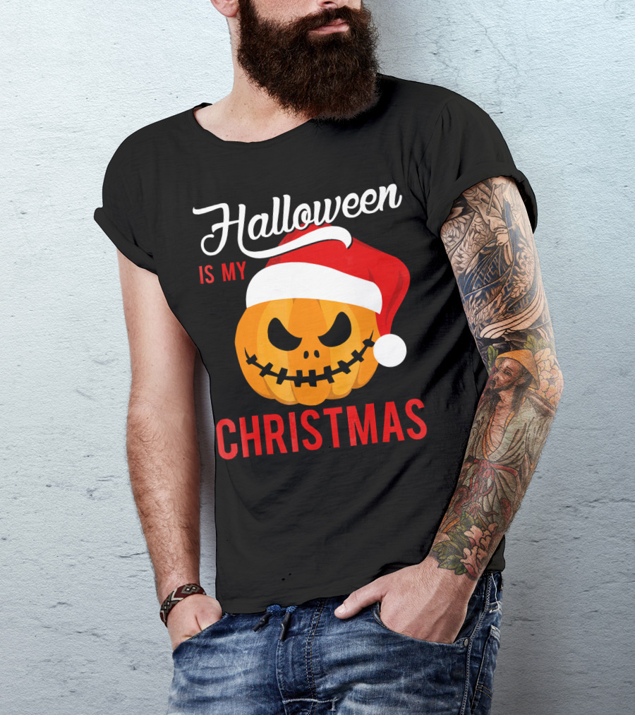 Halloween Is My Christmas Pumpkin Santa Hat T-Shirt