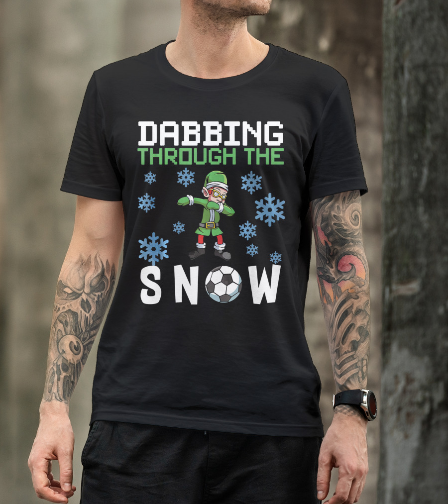 Dabbing Through The Snow Elf Soccer With Snowflakes And Soccer Ball T-Shirt