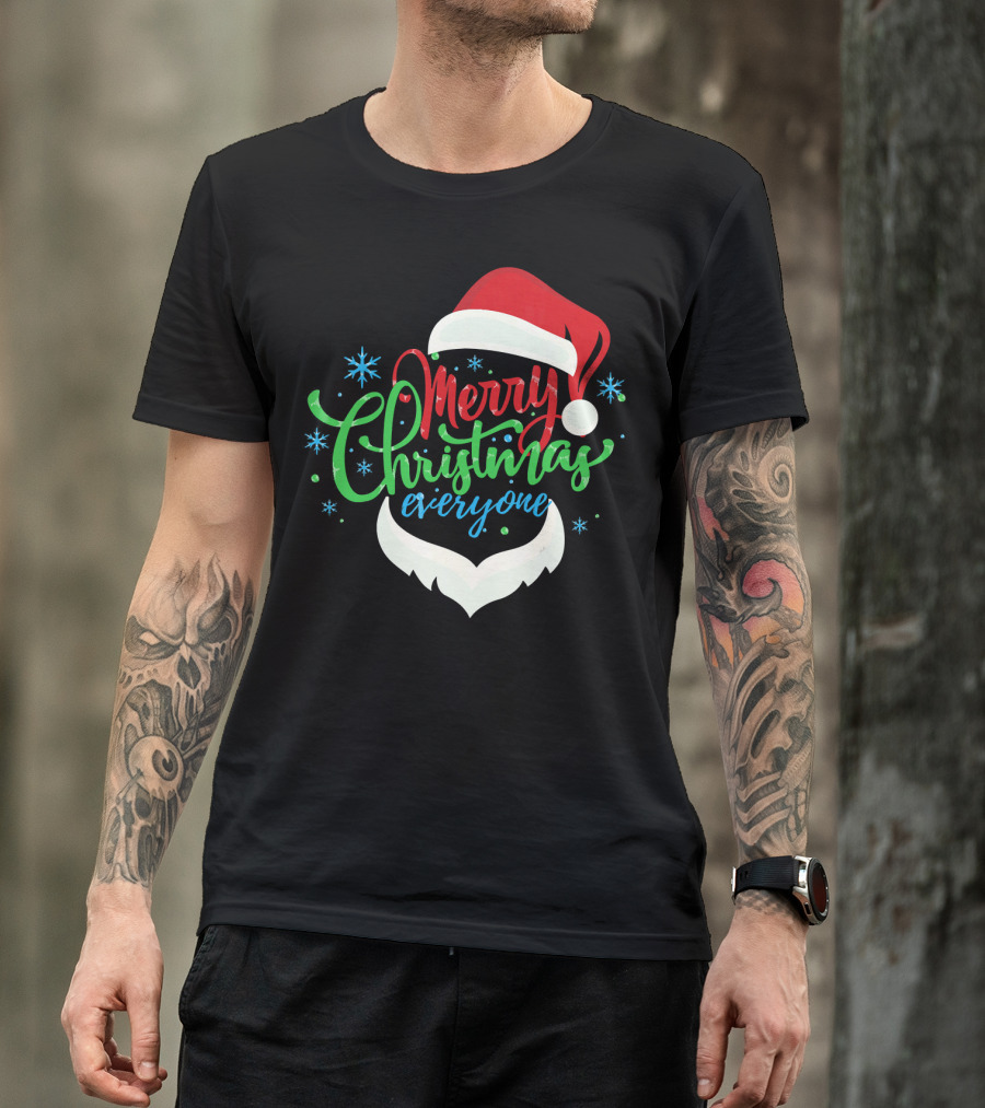 Merry Christmas Everyone Santa Hat With Beard T-Shirt