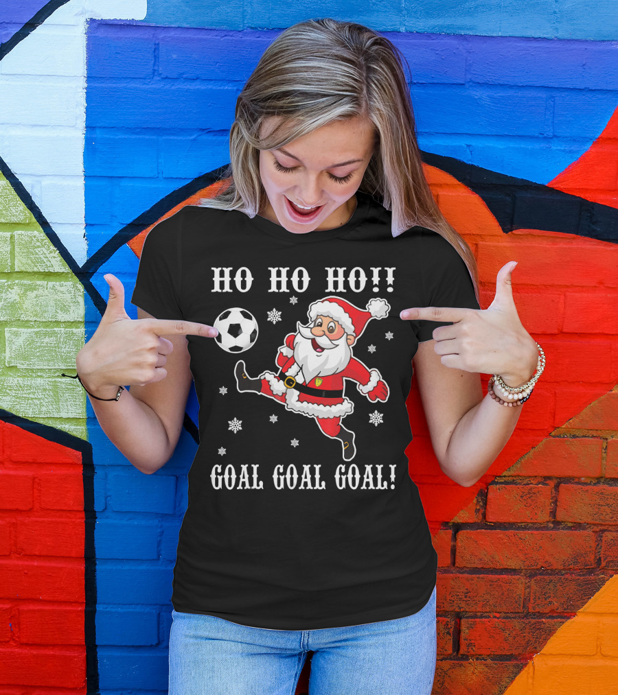 HO HO HO Santa Soccer Goal Goal Goal Snowflakes T-Shirt