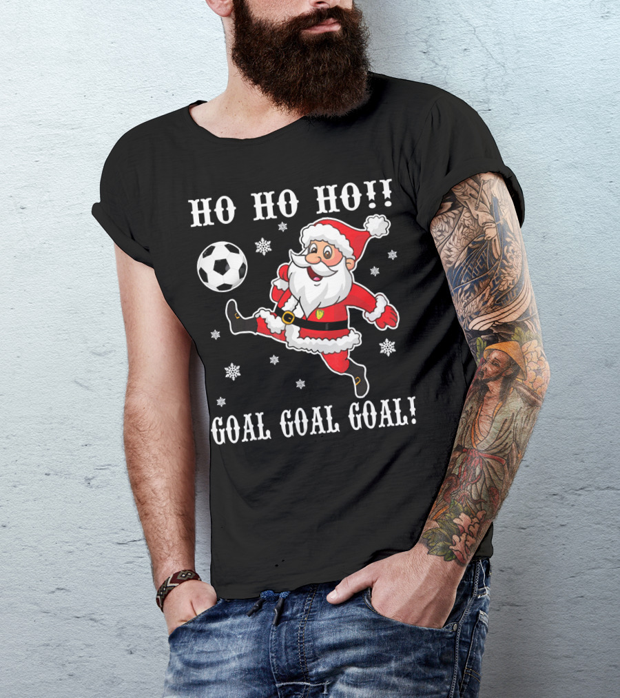 HO HO HO Santa Soccer Goal Goal Goal Snowflakes T-Shirt
