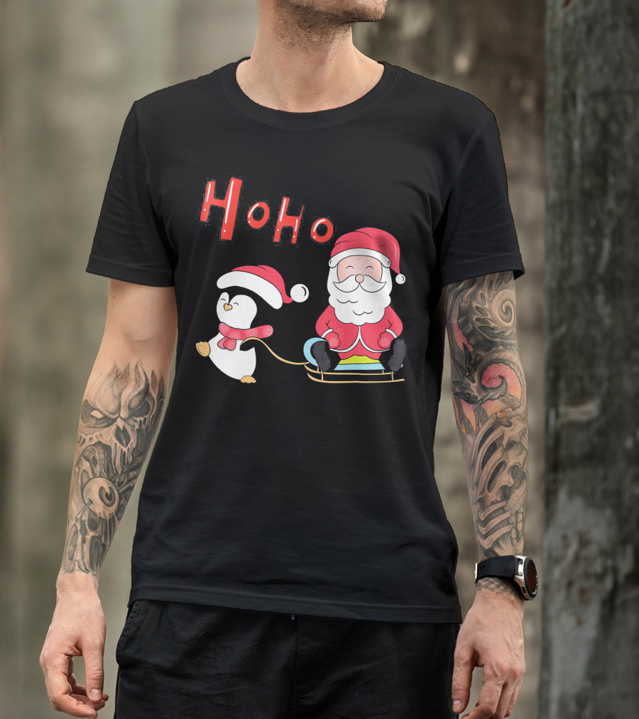 Ho Ho Santa Penguin Merry Christmas Happy Family T-Shirt