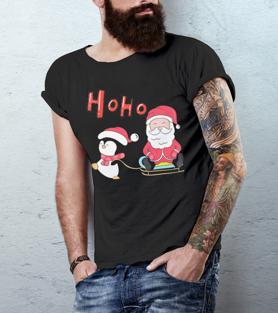 Ho Ho Santa Penguin Merry Christmas Happy Family T-Shirt