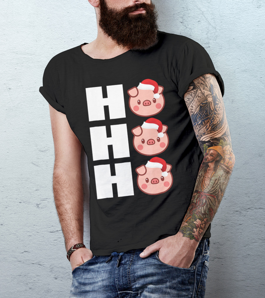 HO HO HO Santa Hat Funny Pig Christmas T-Shirt