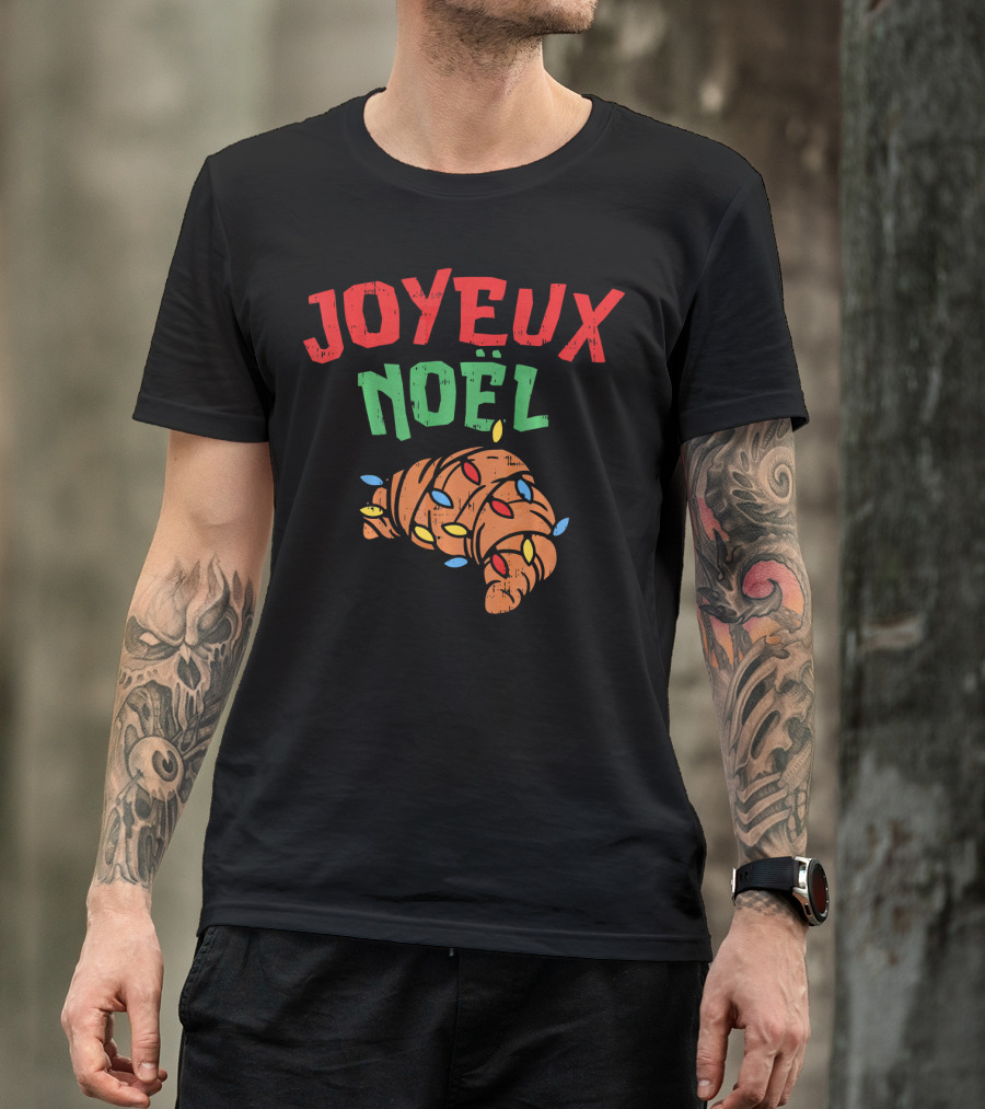 Joyeux Noel Croissant Christmas Lights T-Shirt