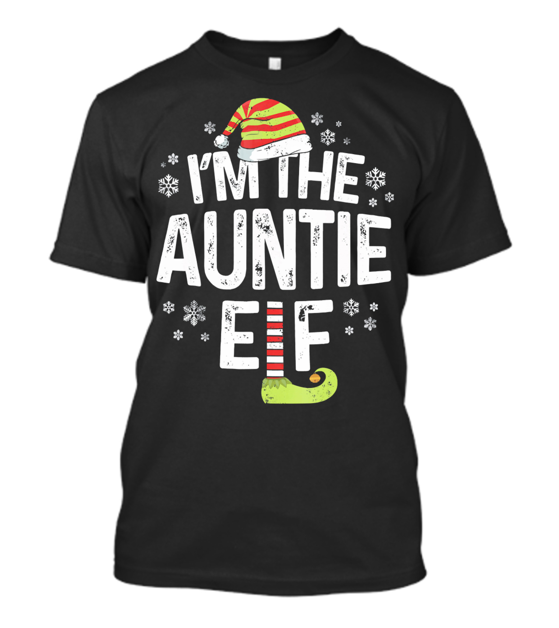 I'm The Auntie Elf Christmas Snowflakes Hat And Green Shoe T-Shirt