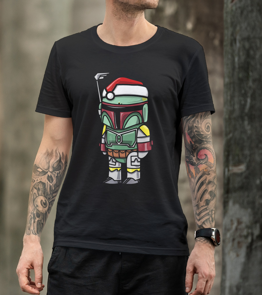 Boba Fett Wearing Santa Hat Star Wars Cartoon Character T-Shirt