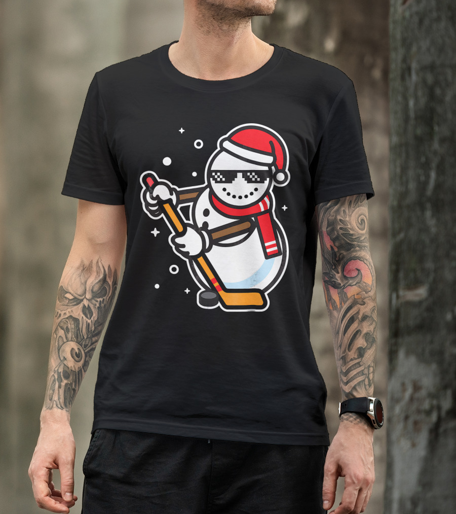Ice Hockey Player Snowman Funny Boy Cool Nerd Santa T-Shirt