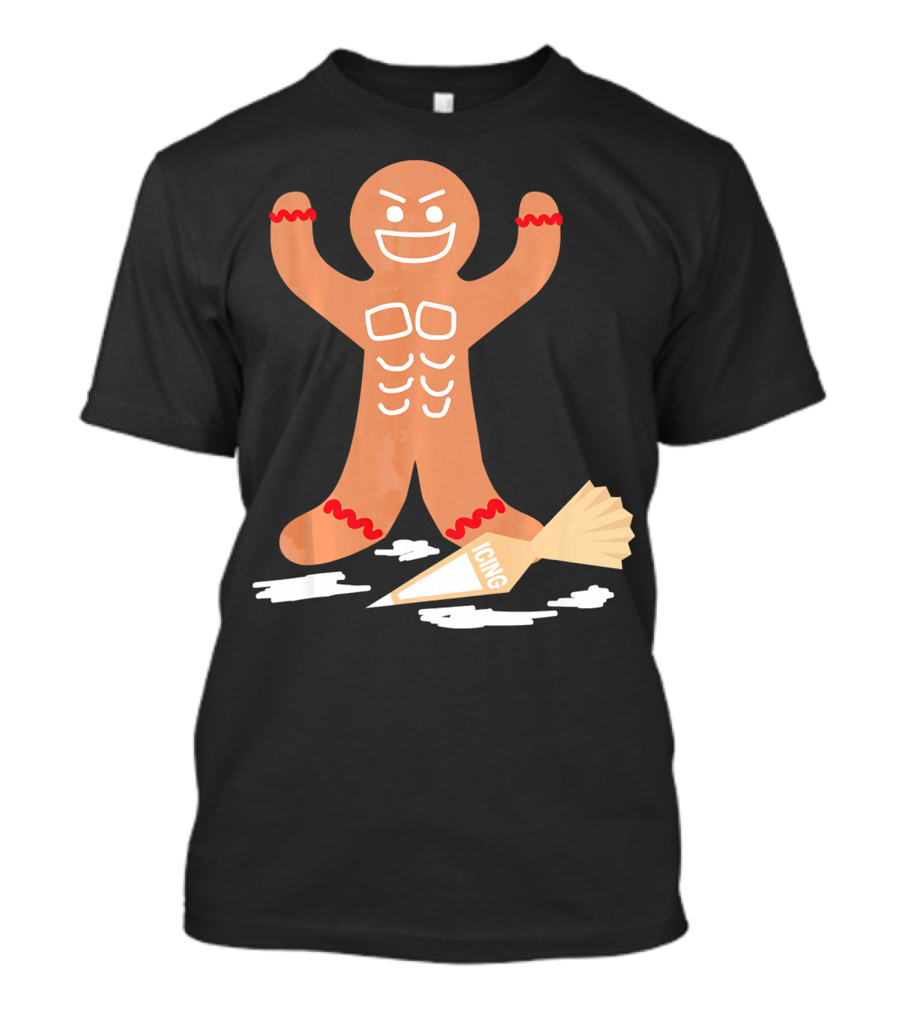 Christmas Gingerbread Muscle Man With Icing Power T-Shirt