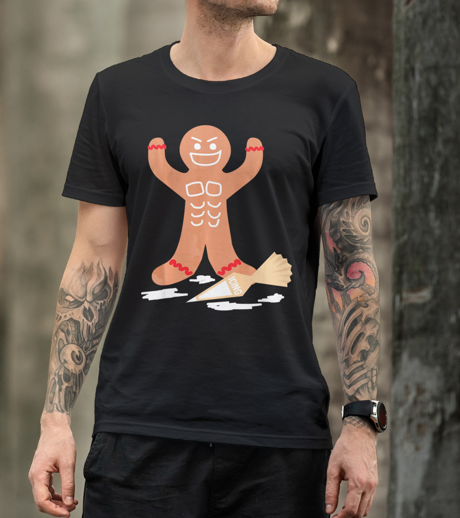 Christmas Gingerbread Muscle Man With Icing Power T-Shirt