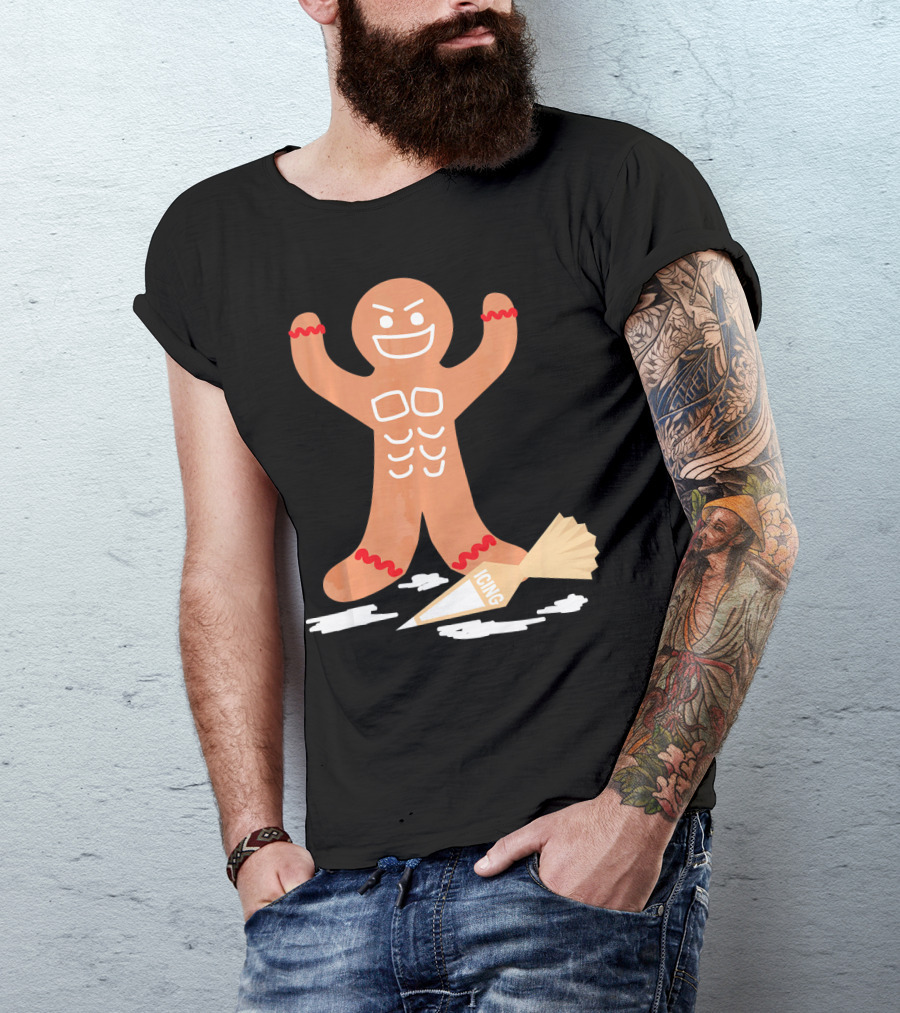 Christmas Gingerbread Muscle Man With Icing Power T-Shirt