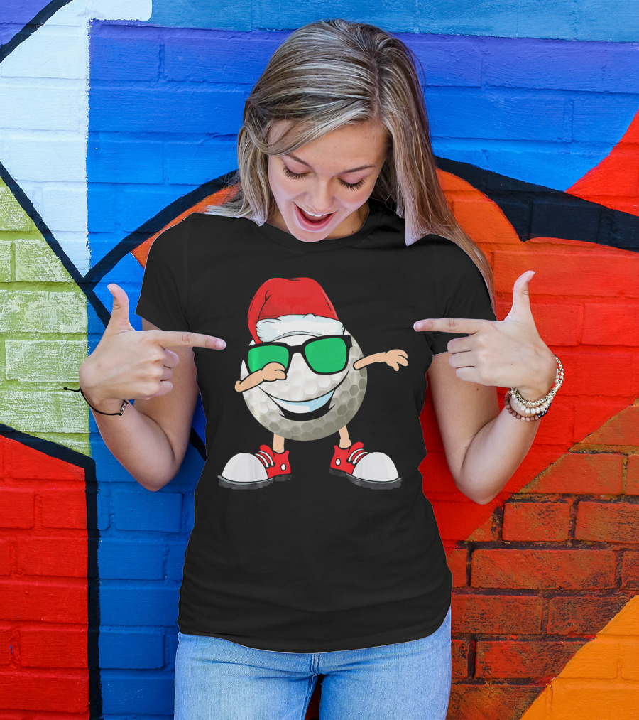 Dabbing Golf Ball With Santa Hat And Sunglasses T-Shirt