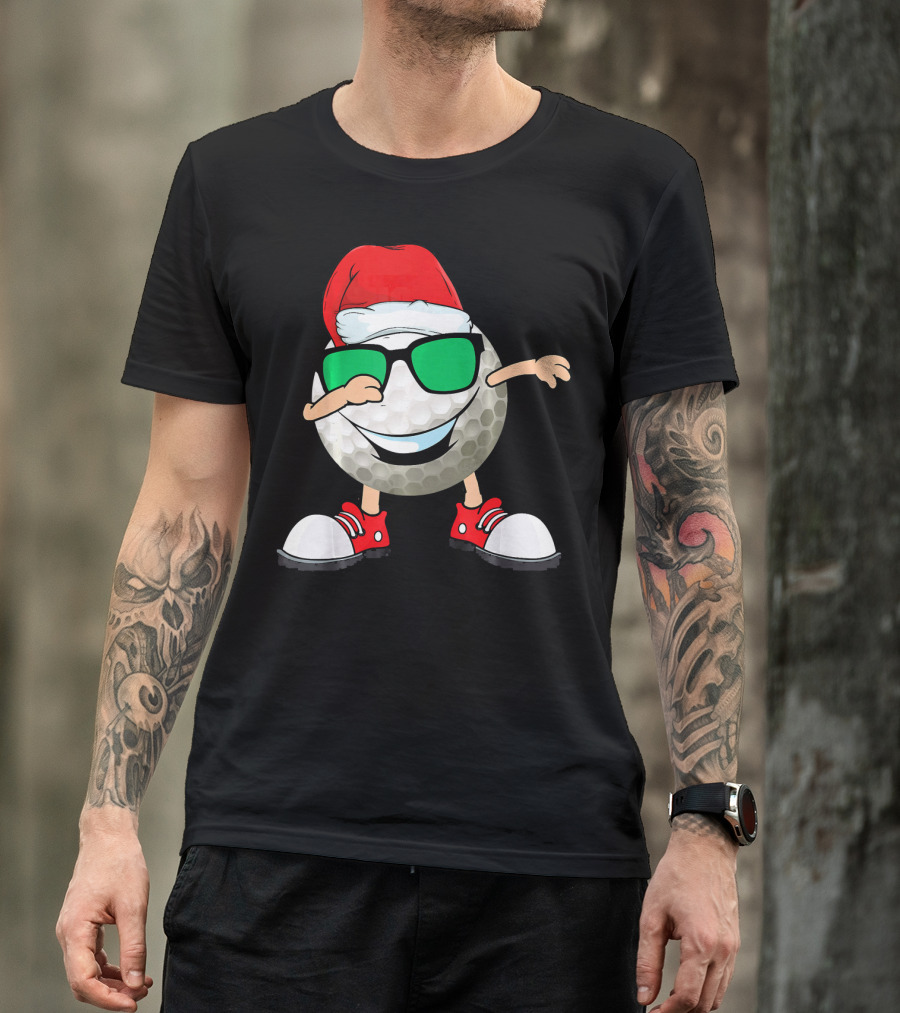 Dabbing Golf Ball With Santa Hat And Sunglasses T-Shirt