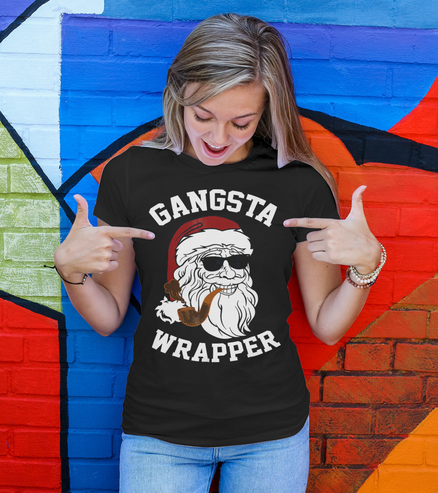 Gangsta Wrapper Santa Smoking Pipe With Sunglasses T-Shirt