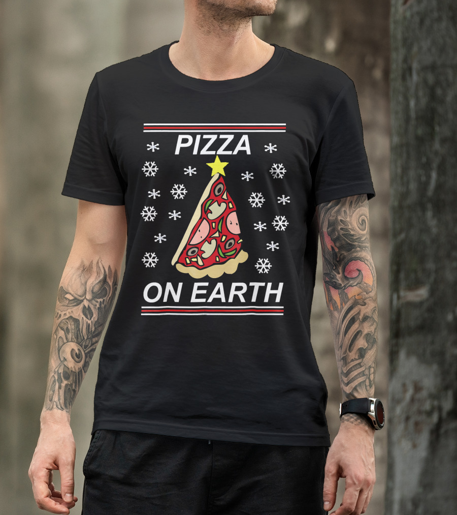 Pizza On Earth Holiday Slice Snowflakes T-Shirt
