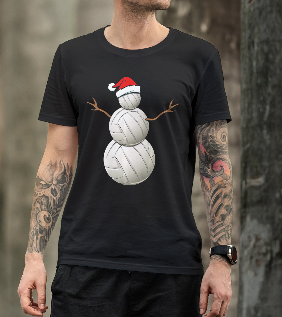 Snowman Volleyball Santa Hat Funny Christmas Balls T-Shirt